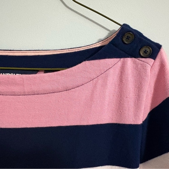 Lands' End Dress Womens Striped Boat Neck 3/4 Sleeve Pink Navy Small Cotton EUC - Picture 2 of 9